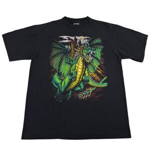 Vintage Dragon Kingdom Fantasy Medieval Art Black 90s Brazos Sportswear Shirt XL
